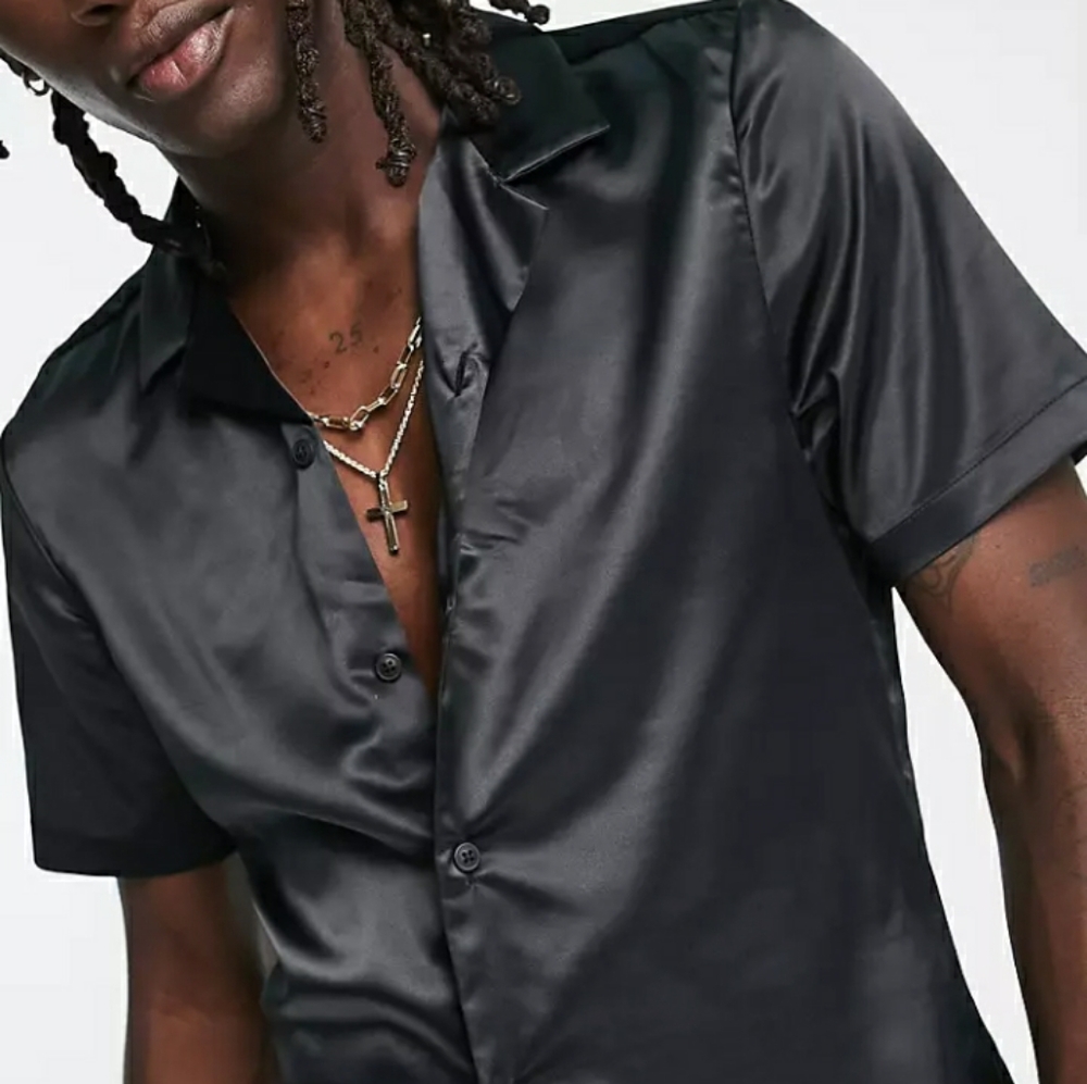 Skinny Satin Shirt In Black